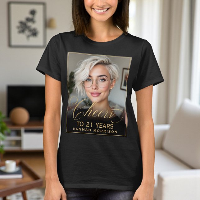 T-shirt Elégant Black & Gold 21ème anniversaire de la fête (Créateur téléchargé)