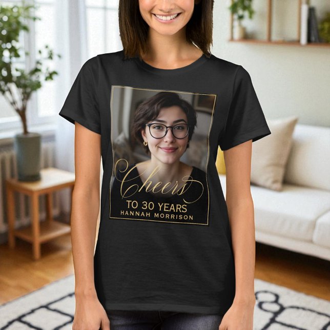 T-shirt Elégant Black & Gold 30th Birthday Party Photo (Créateur téléchargé)