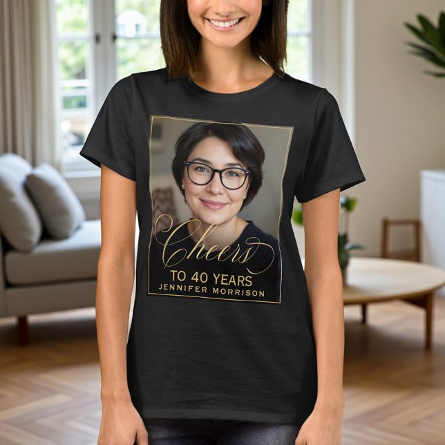 T-shirt Elégant Black & Gold 40th Birthday Party Photo (Créateur téléchargé)