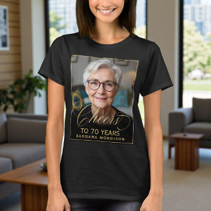 T-shirt Elégant Black & Gold 70th Birthday Party Photo