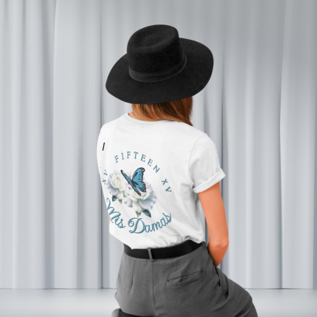 T-shirt Elégant bleu clair Quinceañera - Damas Cadeau pers (Dreamy Blue Butterfly Quinceanera Court Gifts - Custom T-shirt )