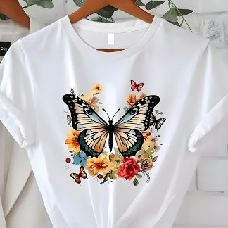 T-shirt Elegant Butterfly Floral Nature Graphic 