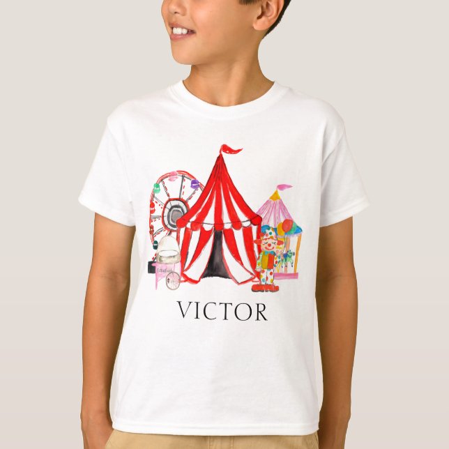 T-shirt Élégant Carnaval Festival Cirque Show Nom de l'enf (Devant)