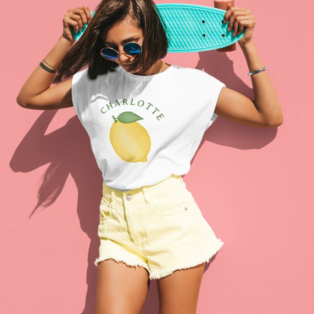 T-shirt Élégant Citrus Citron jaune Monogramme d'été (Créateur téléchargé)