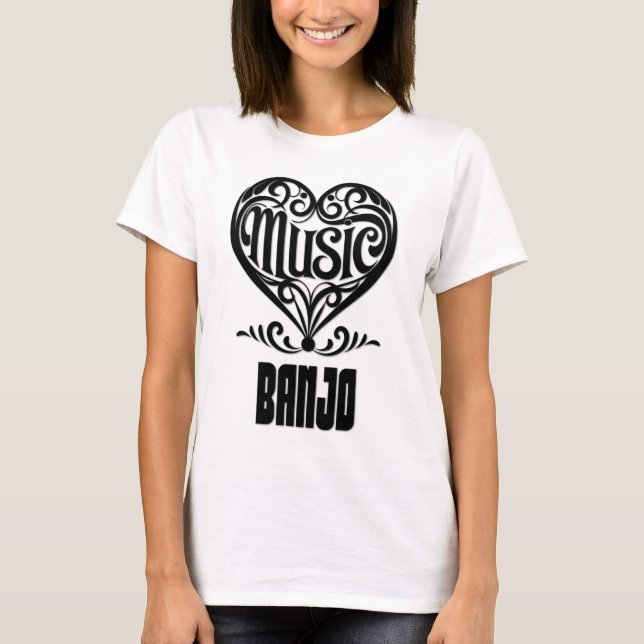 T-shirt Elégant Coeur défilé pour les amateurs de Banjo (Devant)