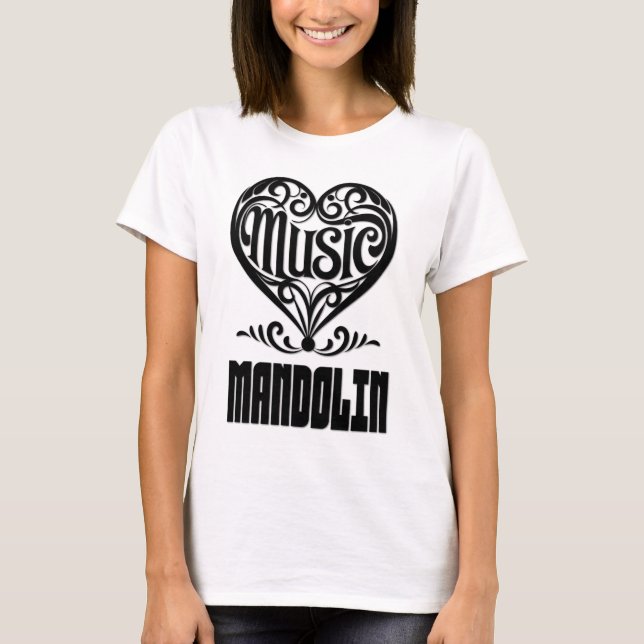 T-shirt Elégant Coeur défilé pour les amateurs de mandolin (Devant)