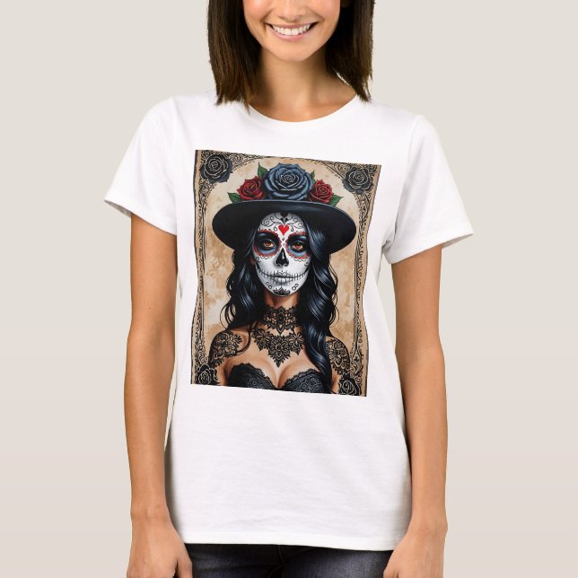 T-shirt Elégant crâne de sucre gothique Jour du Tee Mort (Devant)