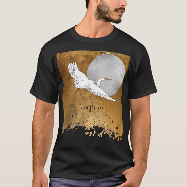 T-shirt Elégant Egret, Silver Moon et Golden Fields (Devant)