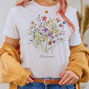 T-shirt Elégant Fleur sauvage aquarelle Botanique