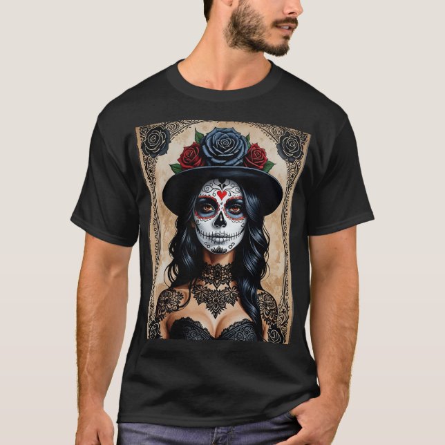 T-shirt Elégant gothique Catrina Sugar Skull Tee (Devant)