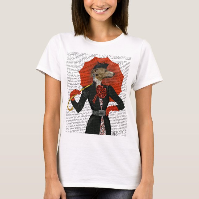T-shirt Elégant Greyhound et parapluie rouge 2 (Devant)
