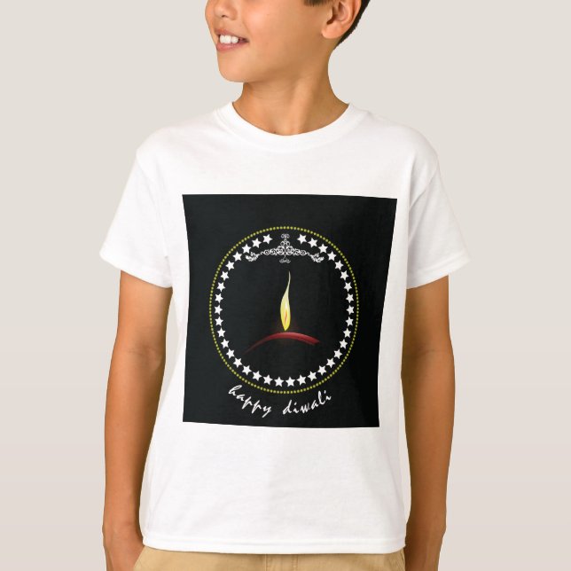 T-shirt Elegant Happy Diwali Diya Flame Star Wreath (Devant)