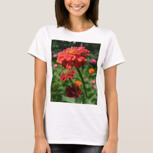 T-shirt Elégant jardin fleuri rouge orangé