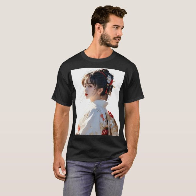 T-shirt Elegant Kimono Girl Art Print – Japanese-Inspired  (Devant entier)