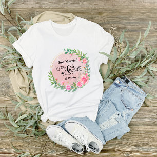 T-shirt Élégant M. et Mme Blush Mariage de fleurs roses