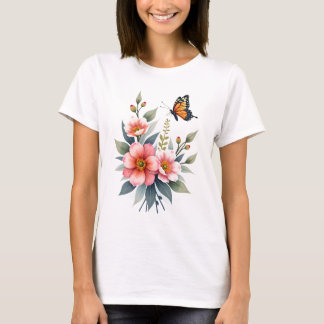 T-shirt Élégant papillon floral aquarelle
