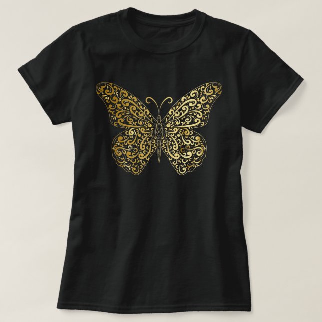T-shirt Élégant papillon Gold Flourish (Design devant)