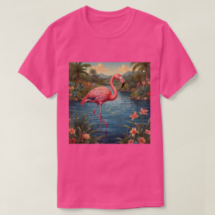 T-shirt Élégant paradis tropical flamand rose