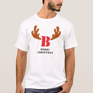 T-shirt Élégant Reindeer Noël Famille Monogramme Nom