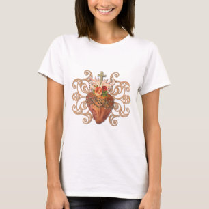 T-shirt Élégant Sacré Coeur Jésus Croix catholique 