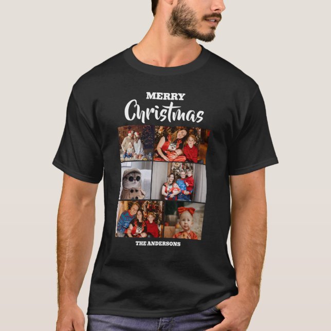 T-shirt Élégant Script moderne Noël Famille Photo (Devant)