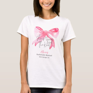 T-shirt Élégant Tying Knot Pink Bow Bachelorette Party