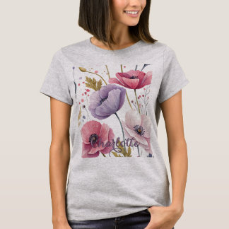 T-shirt Elegant Whimsical Watercolor Poppies Botanical