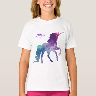 T-shirt Elégante aquarelle Bleu violet Unicorne moderne