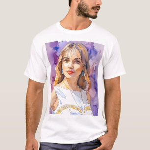 T-shirt Elégante aquarelle Portrait femme   Chemise artist
