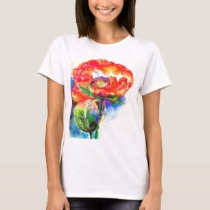 T-shirt Elégante aquarelle rouge florale