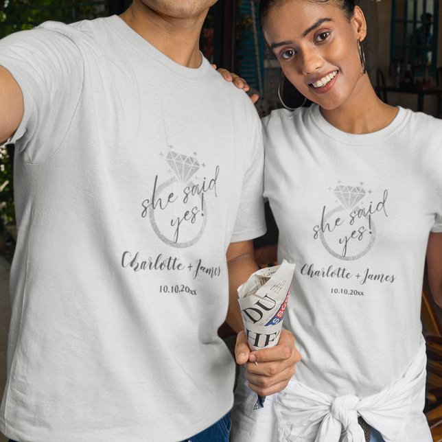 T-shirt Élégante Bague D'Argent Elle A Dit Oui Fiançailles (Créateur téléchargé)