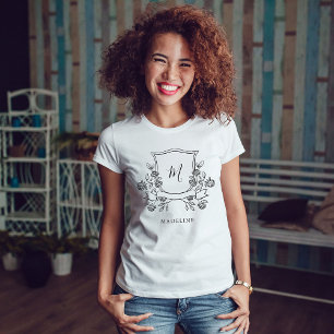 T-shirt Élégante crête florale   Monogramme et nom