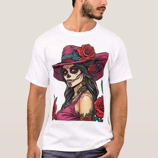 T-shirt Élégante Femme au crâne de sucre - Día de los Muer (Devant)