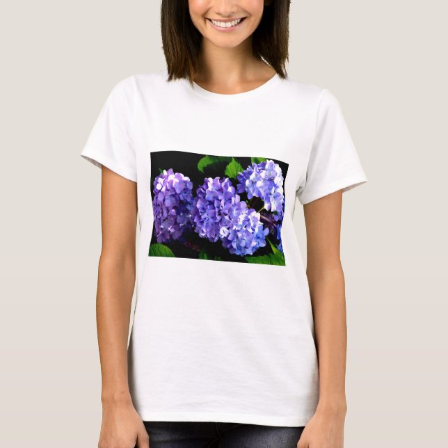 T-shirt Elégante hydrangée violette fleurie bleu pourpre (Devant)