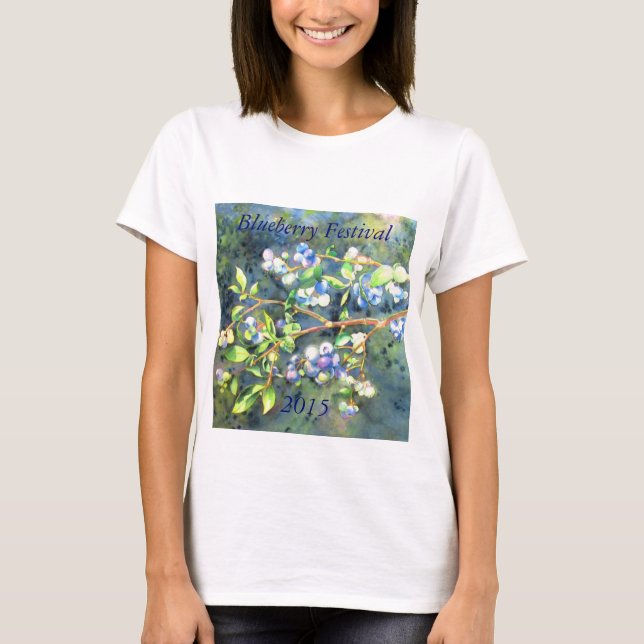 T-shirt Elégante peinture à l'aquarelle de bleuet (Devant)