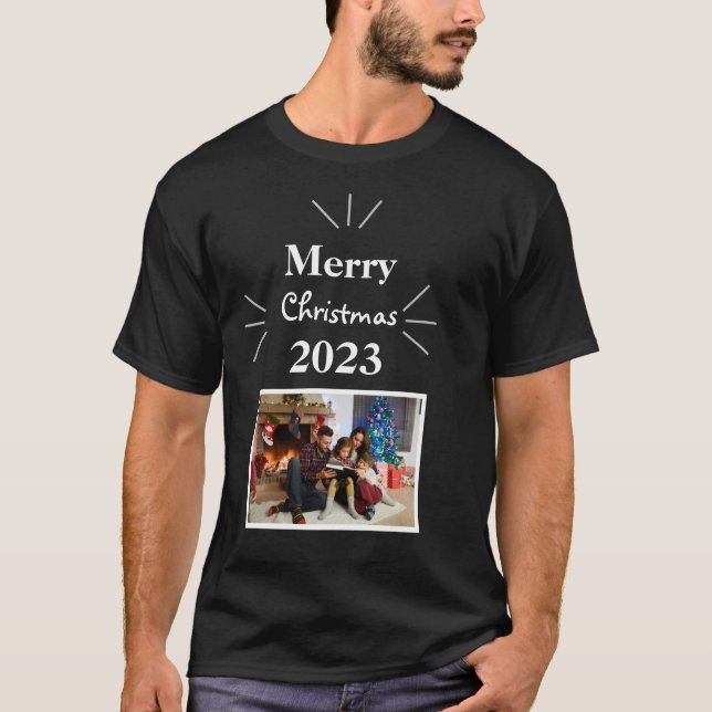 T-shirt Élégante photo de Noël Famille moderne (Devant)