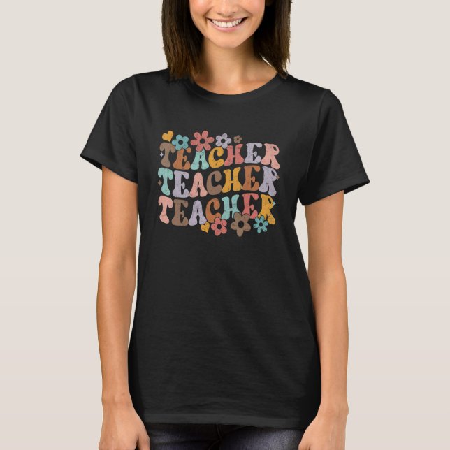 T-shirt Elementary School Teacher Bright Flower Groovy Vin (Devant)