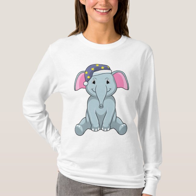 T-shirt Eléphant au coucher avec casquette de nuit (Devant)