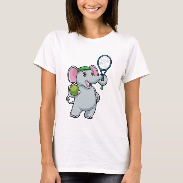 T-shirt Elephant au Tennis avec raquette de tennis (Devant)