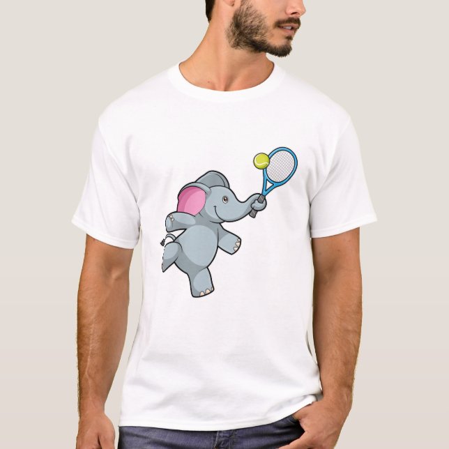 T-shirt Elephant au Tennis avec raquette de tennis (Devant)