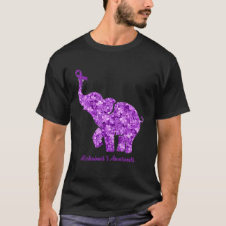 T-shirt Eléphant Avec Fleur Alzheimer S Sensibilisation Ru