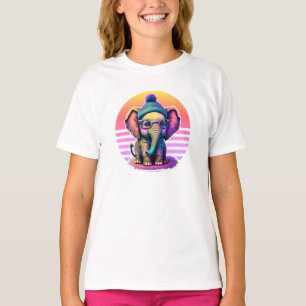 T-shirt Eléphant bébé mignon avec lunettes et Beanie