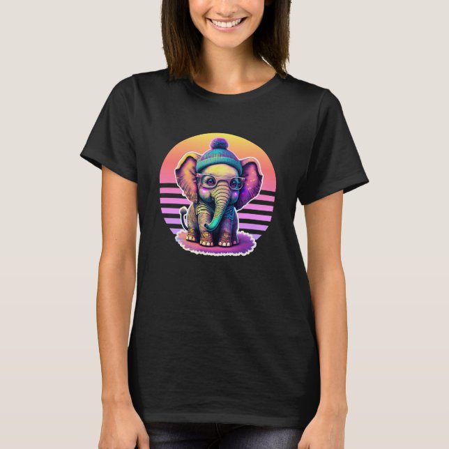 T-shirt Eléphant bébé mignon avec lunettes et Beanie (Devant)