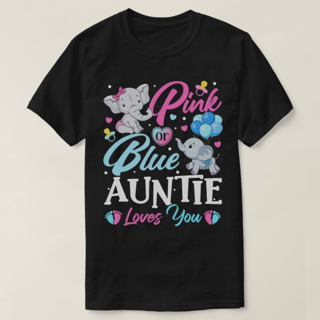 T-shirt Elephant Blue Pink Auntie Loves You Pregnancy Reve (Design devant)