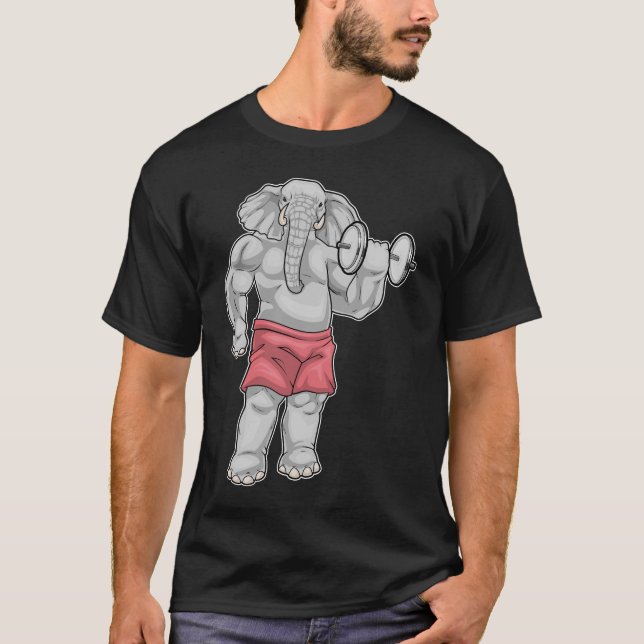 T-shirt Elephant Bodybuilder Dumbbell Bodybuilding (Devant)
