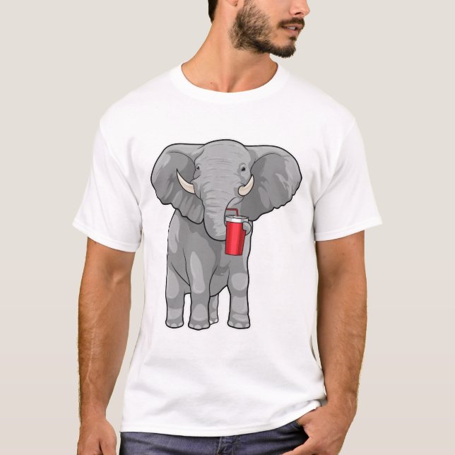 T-shirt Eléphant Boire de la tasse (Devant)