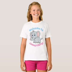 T-shirt Eléphant Cartoon bleu bleu bleu rose et gris