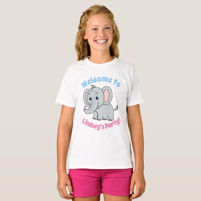 T-shirt Eléphant Cartoon bleu bleu bleu rose et gris (Devant entier)