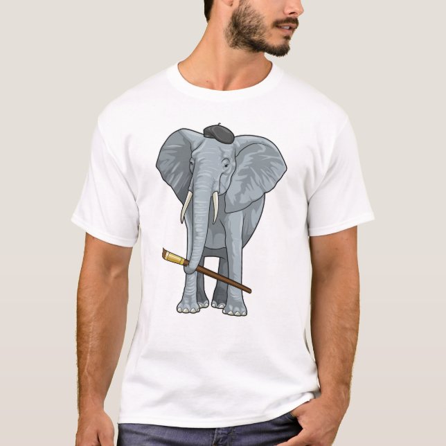 T-shirt Eléphant comme peintre avec pinceau (Devant)