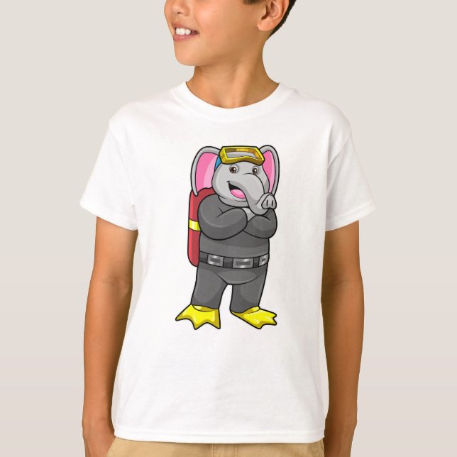 T-shirt Elephant comme plongeur avec lunettes de plongée (Devant)